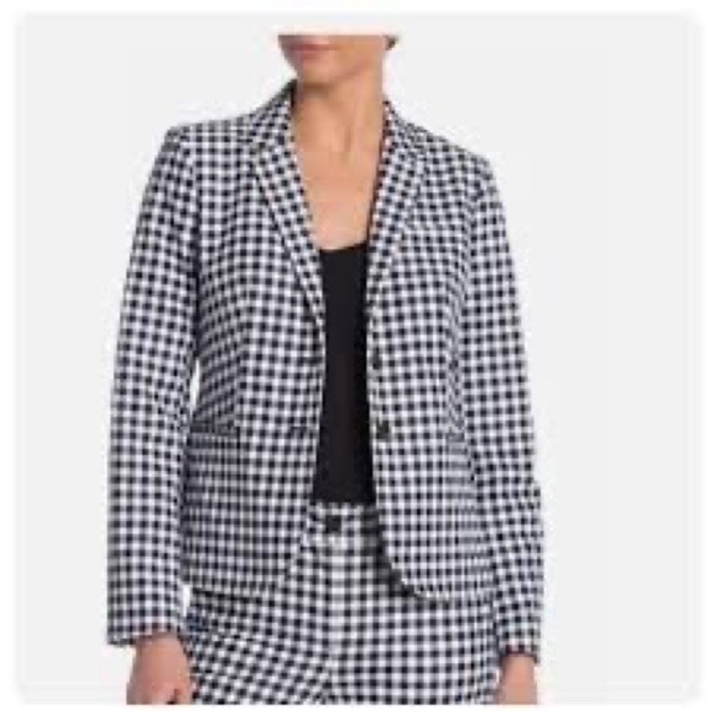 J.Crew Womens Navy White Gingham‎ Check Tailored Blazer Jacket Size M